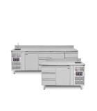 Mesas refrigeradas con lavamanos y cajones